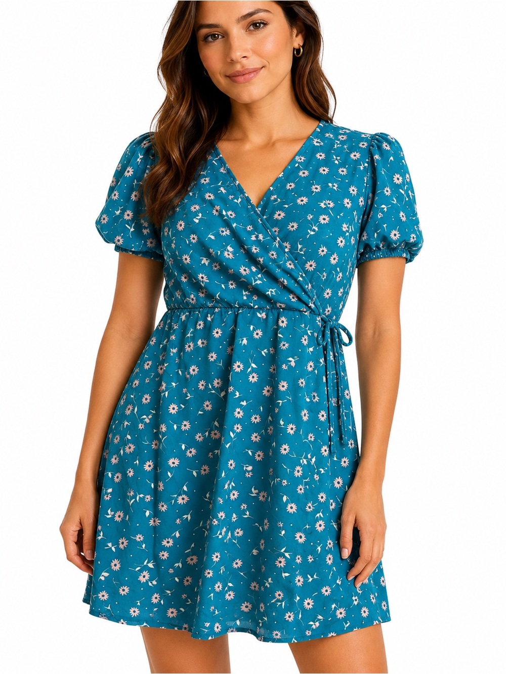 Love, Fire Teal Floral Wrap-Style Dress – Women’s XL